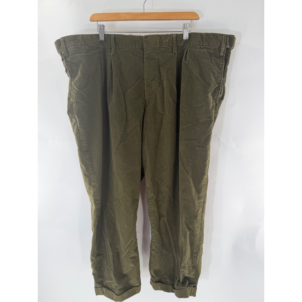 Lands' End Mens Olive Green Pleated Corduroy Pants Traditional Fit 48/9 513924